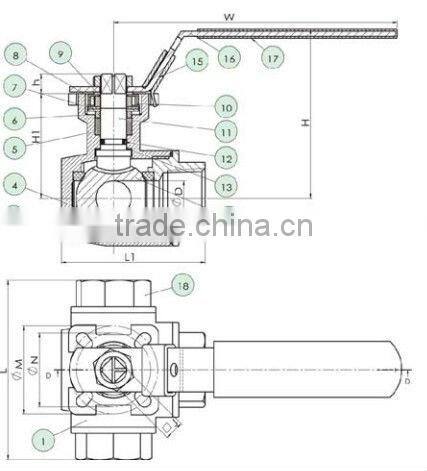 manual operation three-way stainless steel medium/low pressure ball valve with direct mounting pad apply to water/oil/gas
