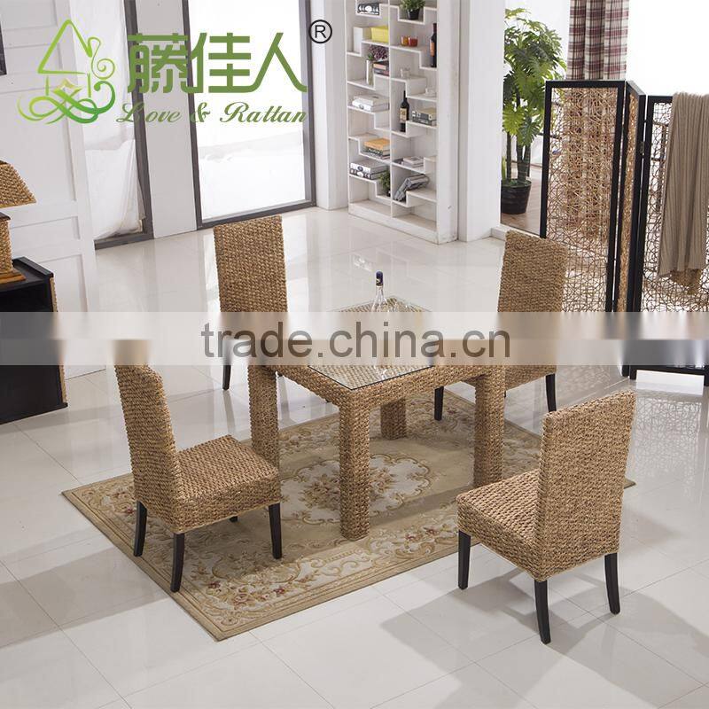 China Design Cafe Coffee Interior Wooden Handmade Weave Bali Water Hyacinth Seagrass Wicker Restaurant Chairs