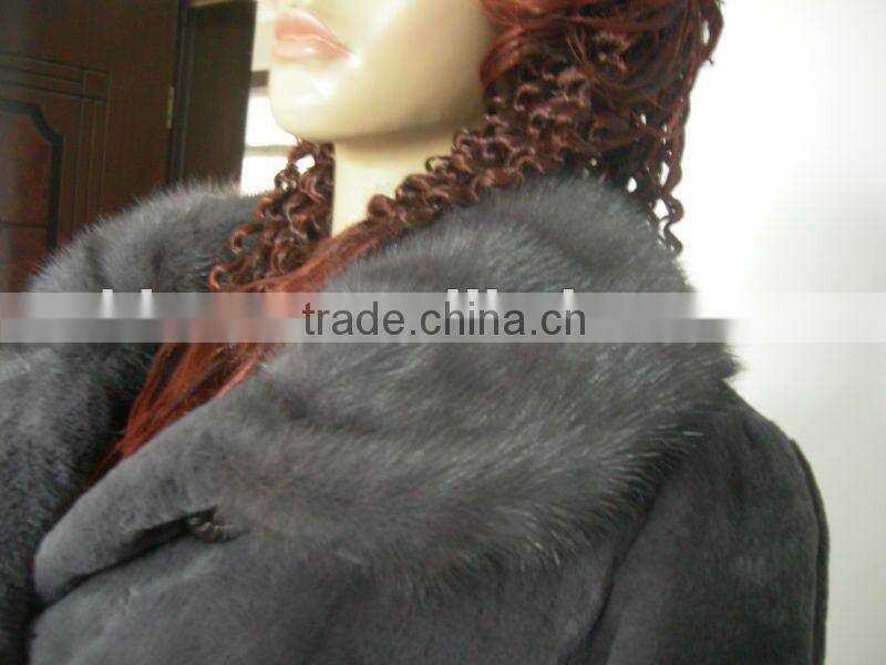 grey iris rex rabbit fur coat with grey iris mink collar