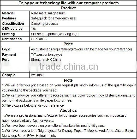 Metal Case Outdoor Survival Flint Emergency Fire starter with compass