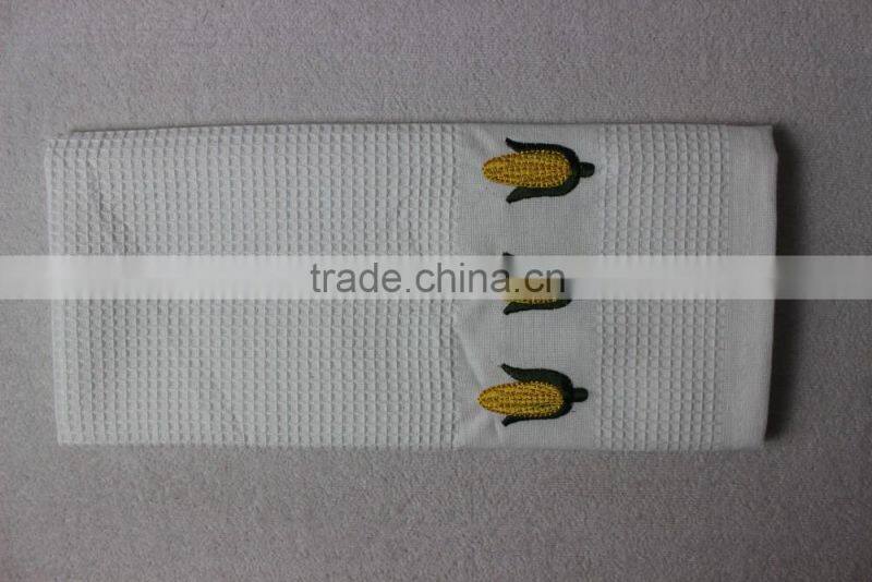 China wholesale waffle weave white cotton tea towels kitchen with embroidery