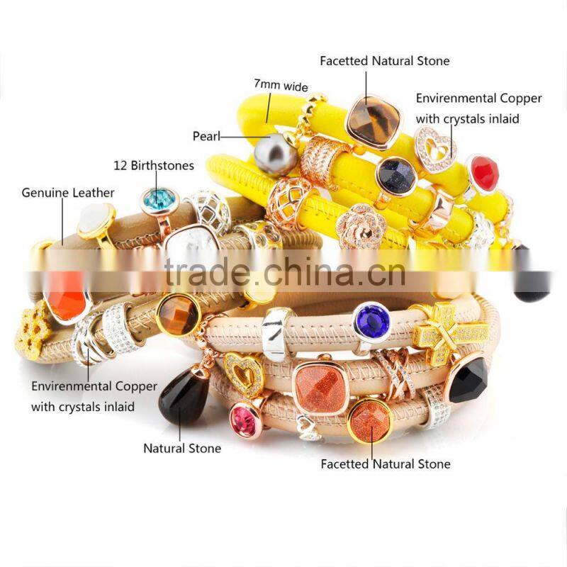 2016 Gifts Gemstone Beaded Leather Bracelet