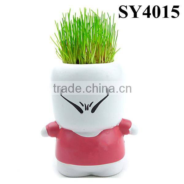 Energy little white man growing grass doll