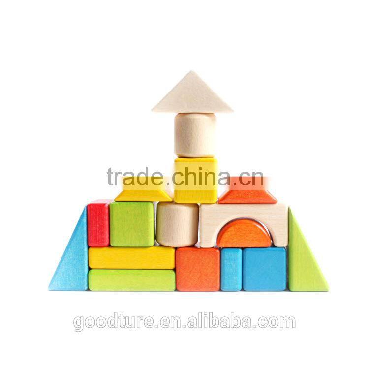 17pcs Beechwood Building Block Pulling Cart Wooden Block Cart