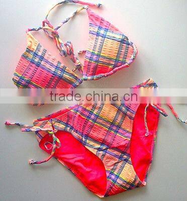 Sweet Tie Plaid Halter Bikini Padded Sexy Swimwear
