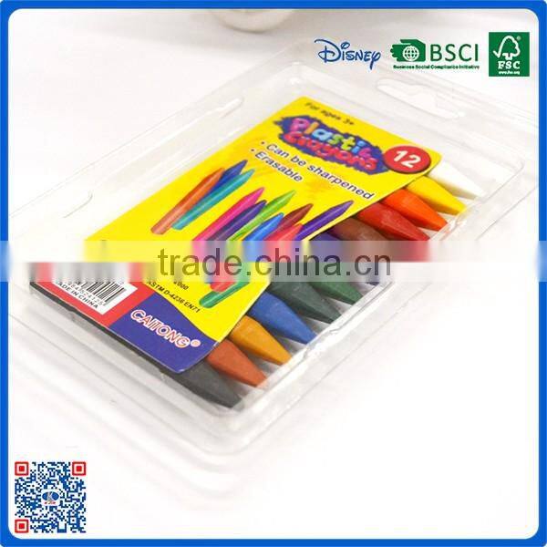2016 wholesale 12 colors 3.5 inch wax crayons in pvc bag customized Logo printed crayons