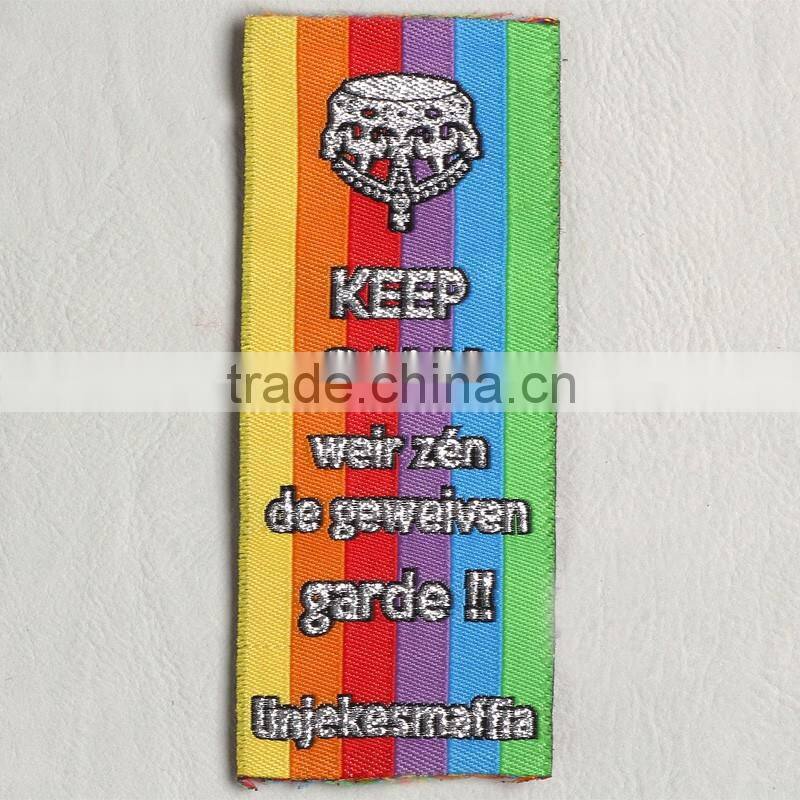 colorful label ,straight cut woven label for knitting wool hat