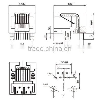 RJ45 Modular pcb network connector PCB Jack 8P LAN Connector