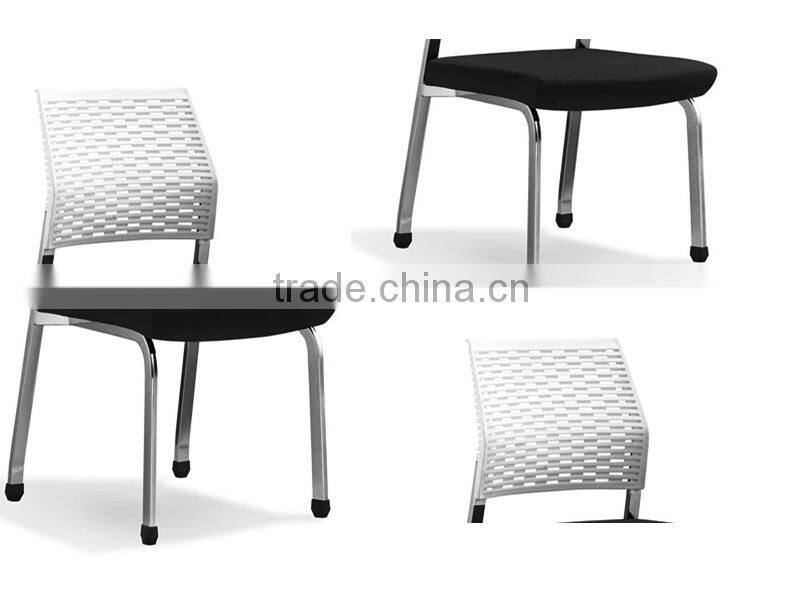 White Stackable Plastic Chair Without Armrest Chromed Frame Office Chair