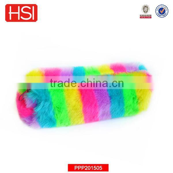 Professional portable plush cylinde r unique pencil case /plush pencil bag /High-grade pen bag