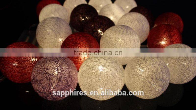 led christmas holiday party wedding decoration cotton colorful ball bettery solar fairy string cotton ball light