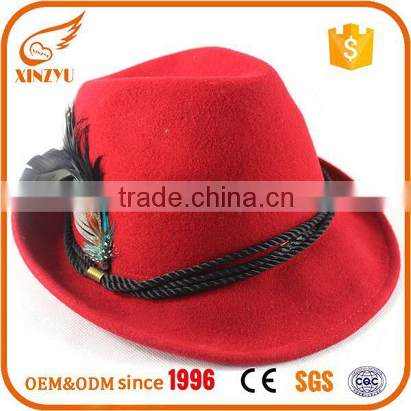 Custom red formal hats women wool felt hat feathers for fedora hats