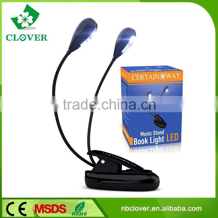 Fashionable book reading 2 led target adjustable led mini clip book light