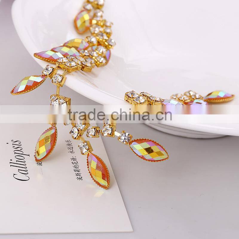 Metal cup strass chain crystal shaped marquise rhinestone trim chain for wedding dresses