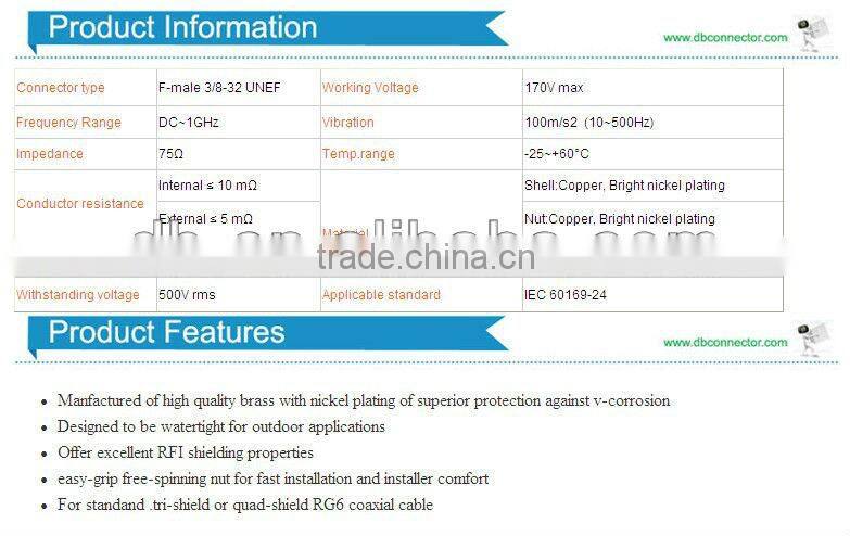 RCA to F connector waterproof compression jack connector