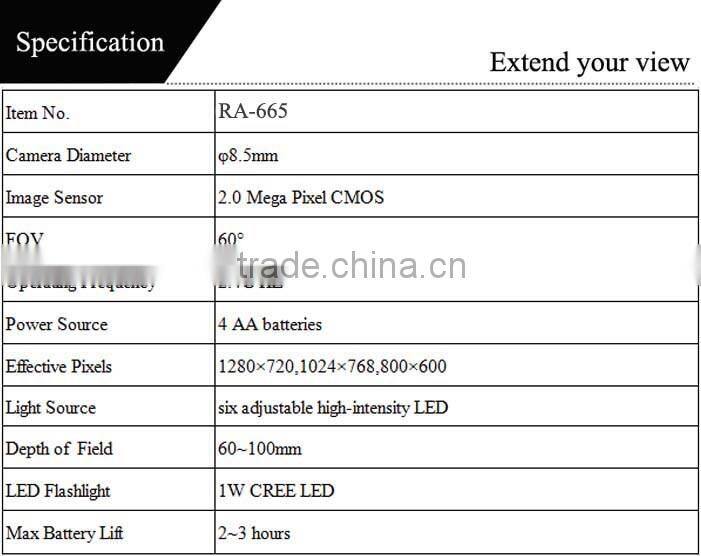 IP67 2 mega pixel cmos camera waterproof wifi camera endoscope