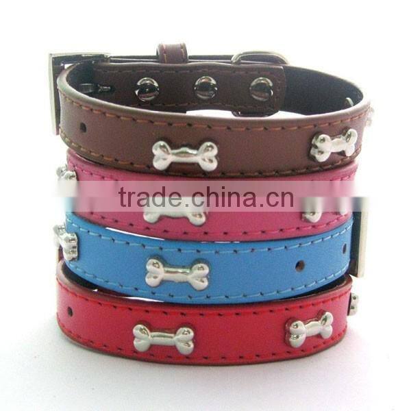 Western bone Stud Fashion Genuine Leather Pet Collars For Dog Cat