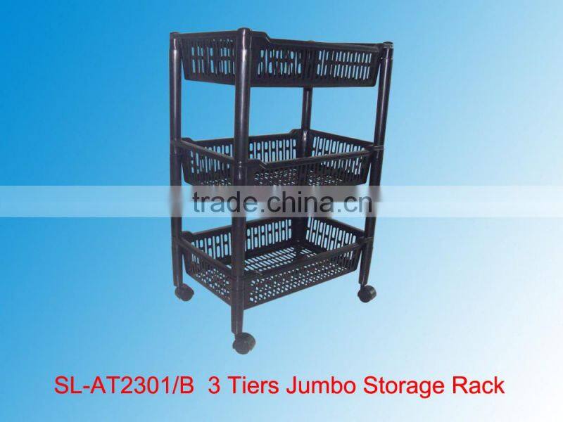 AT2301 Plastic 3 Tiers Trolley In Black