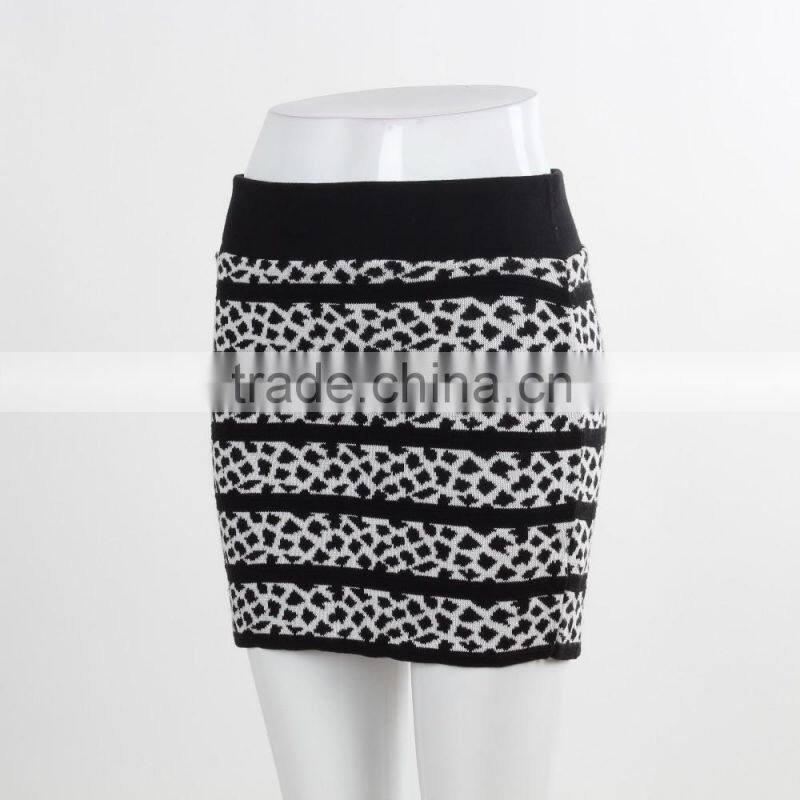 F5S43013 New Arrival Contrast Waistband Knit Skirt Women Stripe Mini Skirt