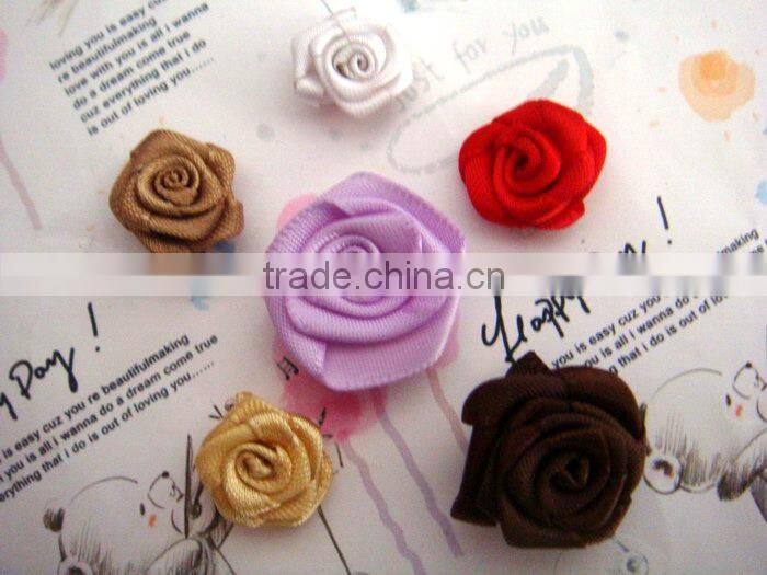 Wholesale Mini Satin Ribbon Rolled Fabric DIY Rose Flowers For Girl Dress