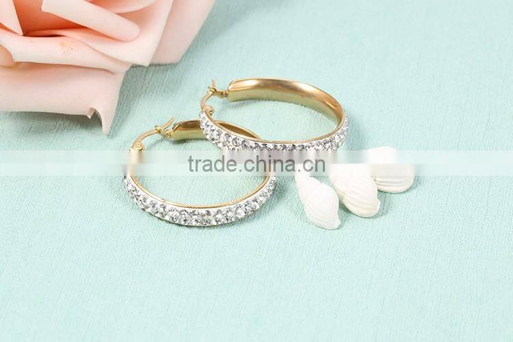 2016 latest 18k gold plated stainless steel cubic zirconia diamonds hoop earrings
