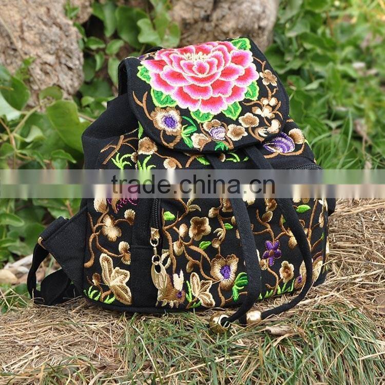New design embroidery backpack National wind backpack Wholesales Embroidery Canvas Shoulder Bag Backpack for kids