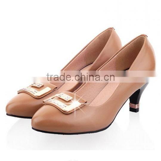 Comfortable genuine leather party pumps high heel shoes latest sweet color diamond office lady shoes CP6663