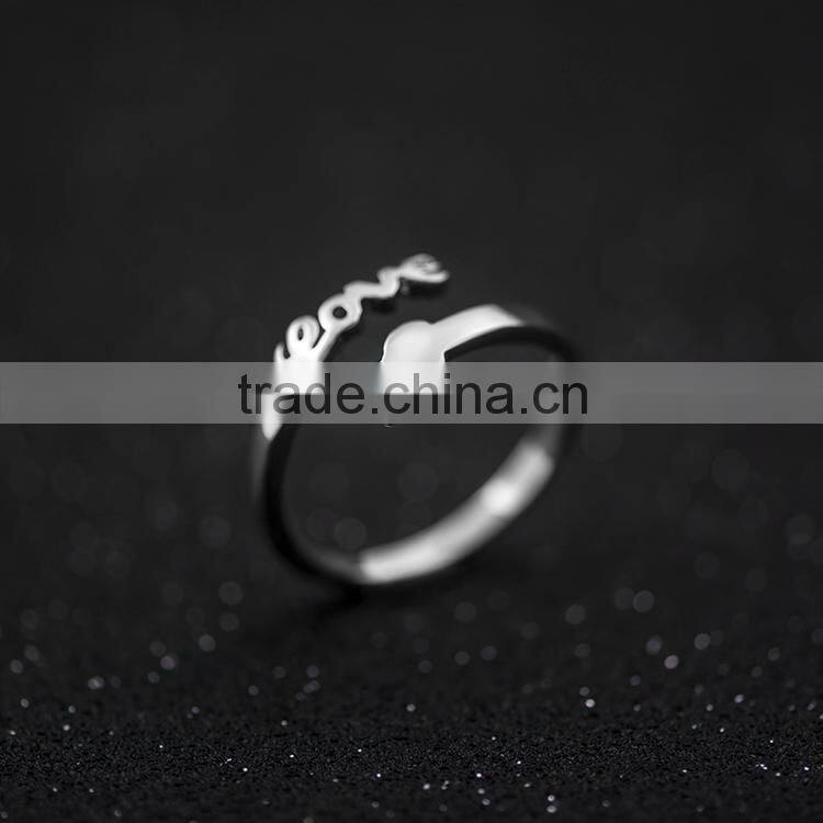 Love letter silver plated finger rings jewelry fashion white gold color simple ring china jewellery wholesale