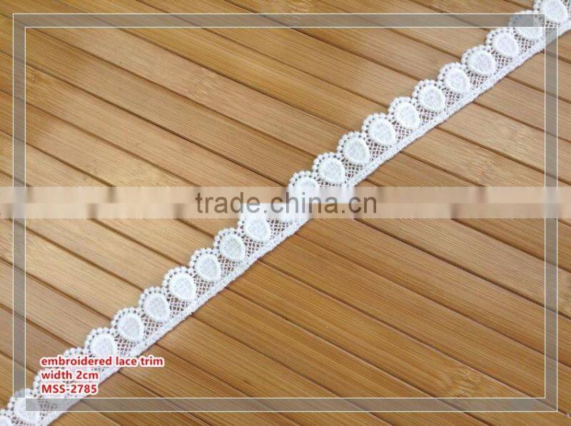 2cm width white color lady blouse embroidered lace trim