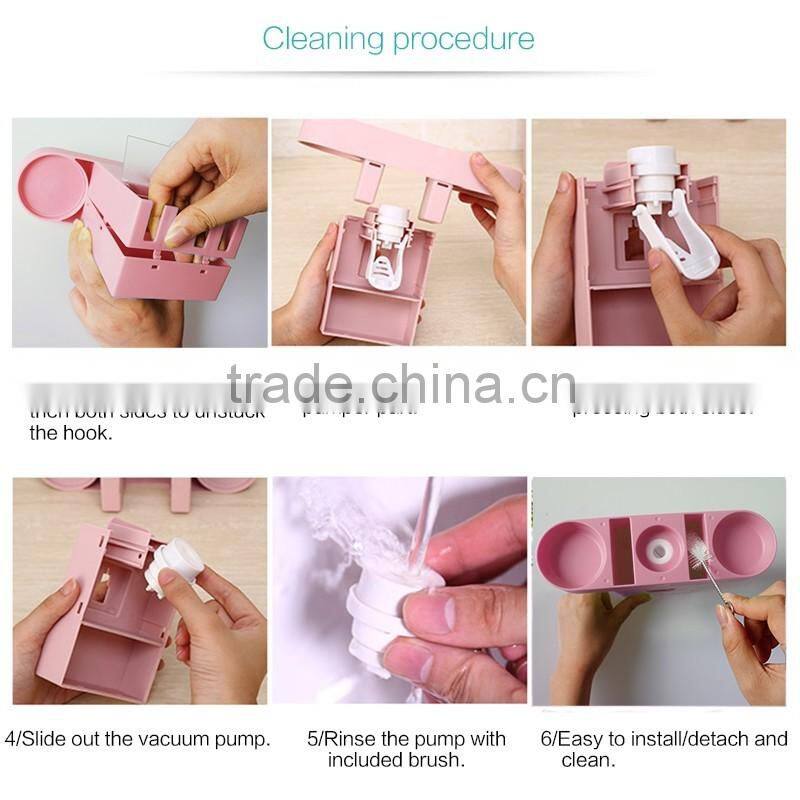 Dustproof Toothbrush Holder Hands Free Toothpaste Squeezer dispenser with 2 Ringing Mugs