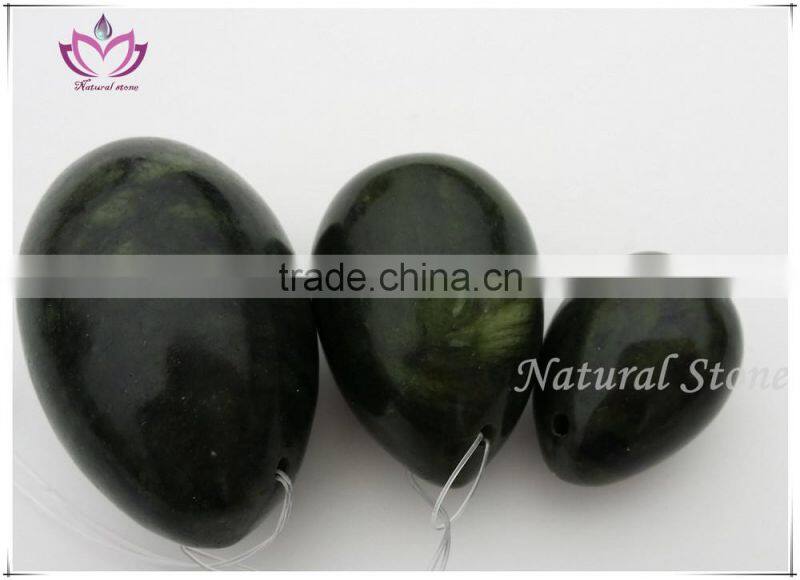 Kegel Muscles Exercises - Set of 3 Essence of Jade (TM) 100% Natural green Jade Eggs with Strings