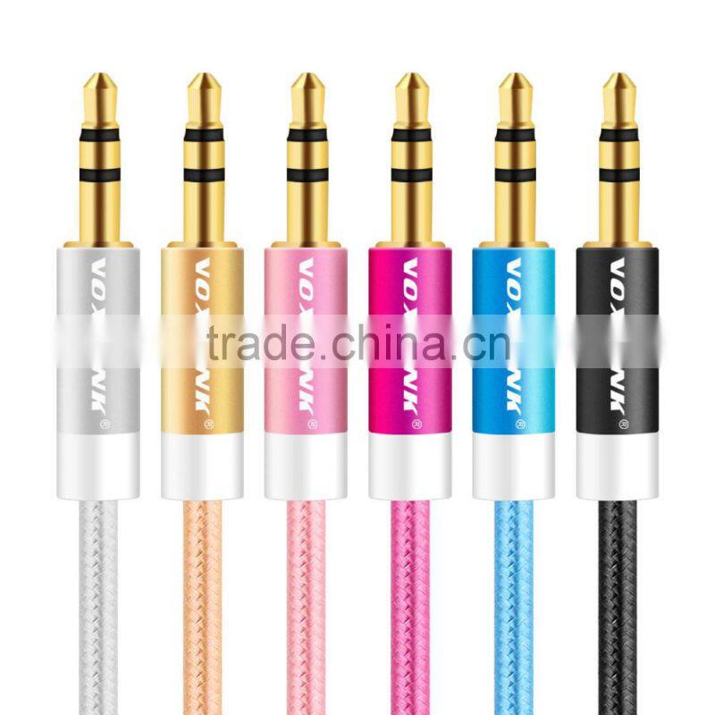 VOXLINK 1m gold plated&metal&nylon braid 3.5 mm Jack Aux stereo Audio Cable Male to Female Extension Cable