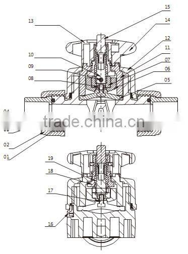Union type diaphragm valves DIN PN16 (ANSI SCH 80)/UPVC Union type diaphragm valves
