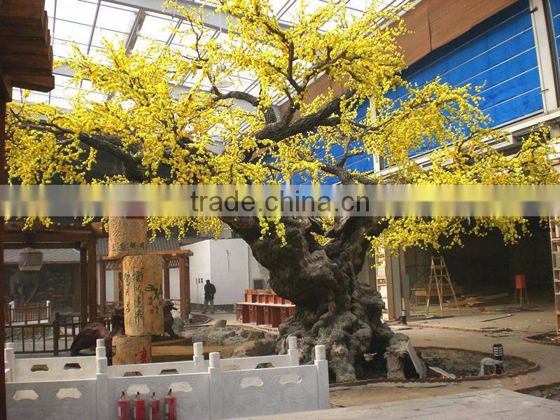 full blossom artificial silk flower cherry tree with real tree trunk