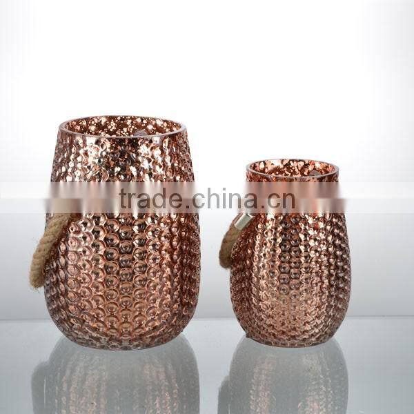 2-tier rose gold staight cylindrical glass hurricane check with hemp rope decal