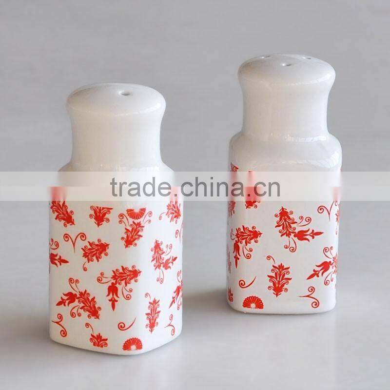 2pcs Salt & Pepper Shaker Set, Porcelain with Decal Printing
