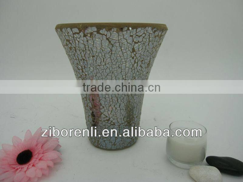 Brown Crackle Home Goods Craft Vintage Decorative V-Shaped Glass Vase