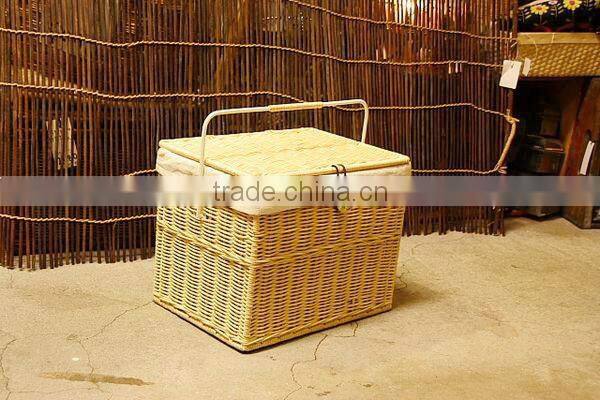Empty rectangle wicker gift basket with lid and handle
