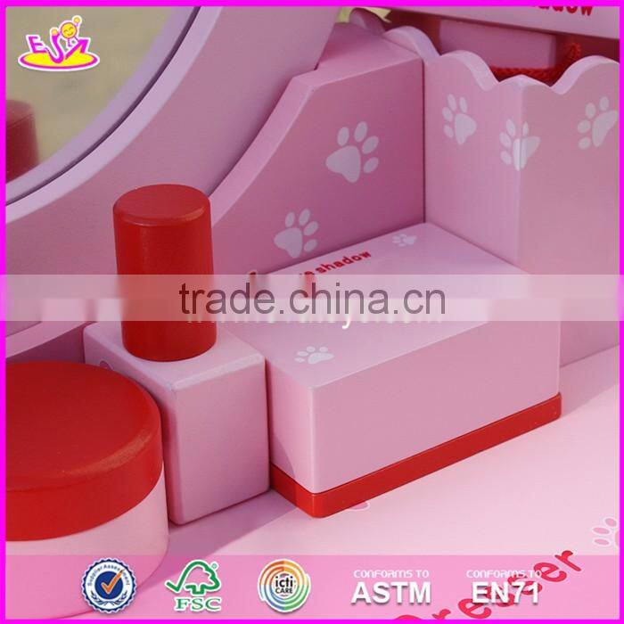 2017 New design lovely pink girls wooden toy dressing table W08H077