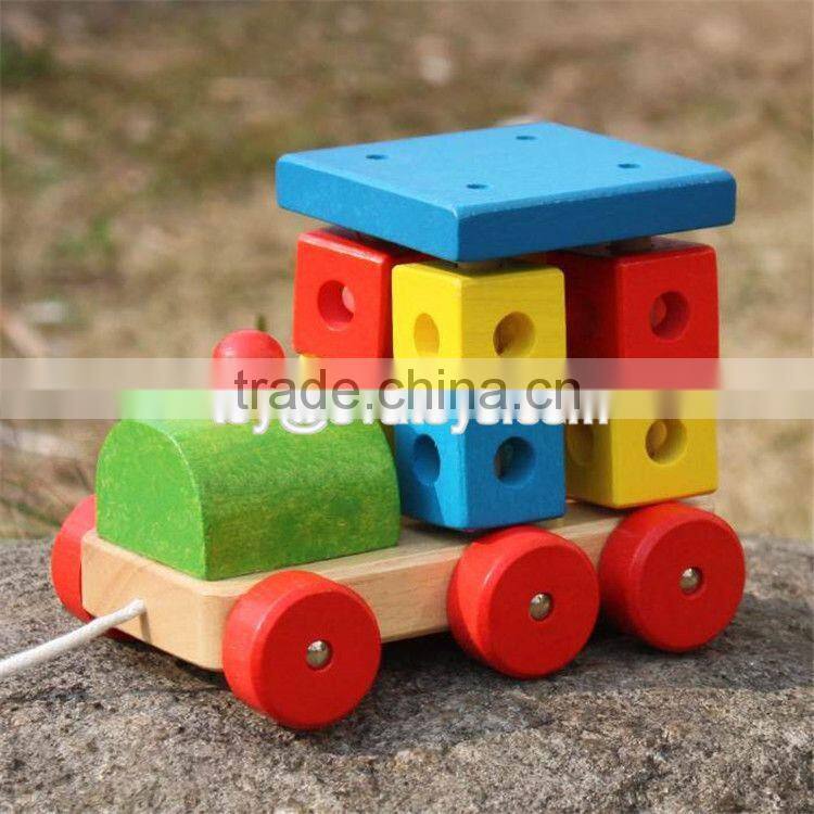 New design toddlers building blocks wooden pull train toy W05C072