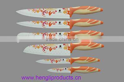 colorful 5 piece flower non-stick coating blade kitchen knife set