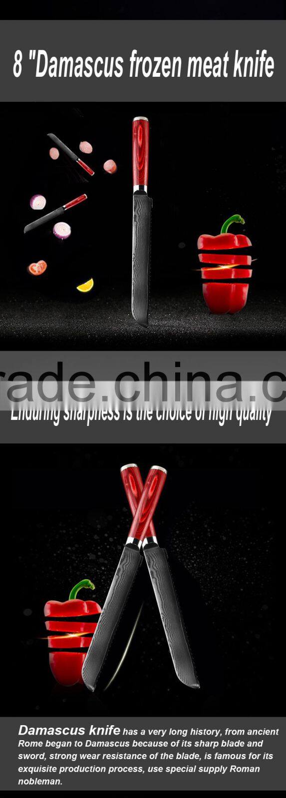 High Quality Tiny Wave Pattern 8 inch Damascus Bread Knife