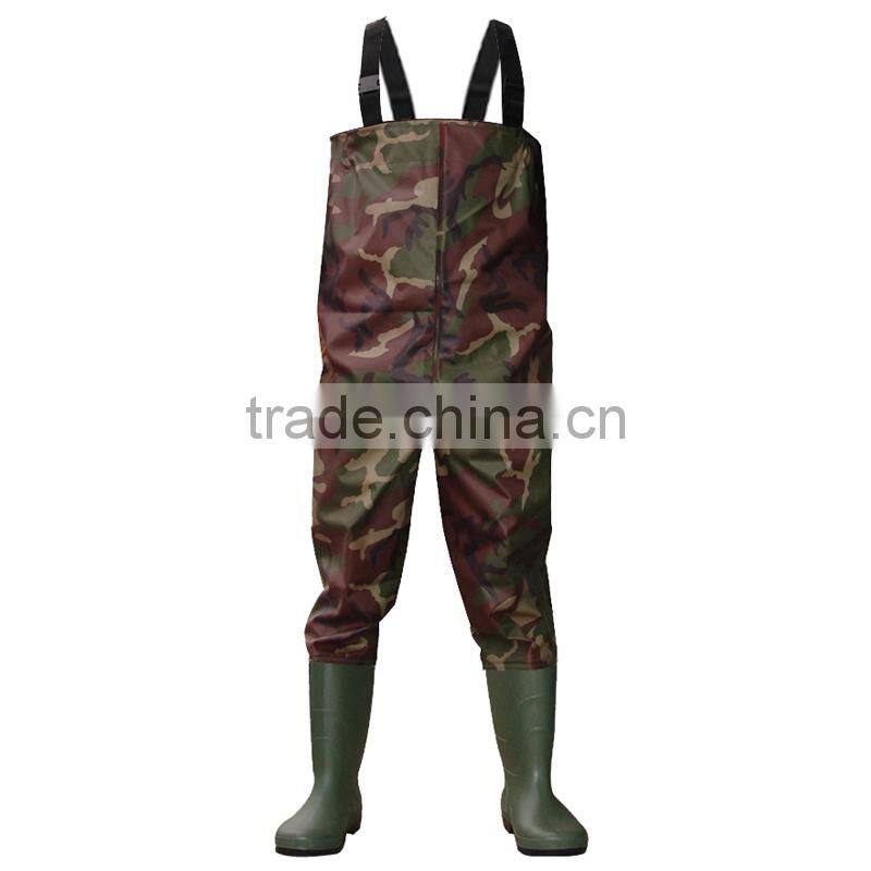 Camo or Solid 70D Nylon with PVC coating breathable chest fishing waders with adjustable chest belt