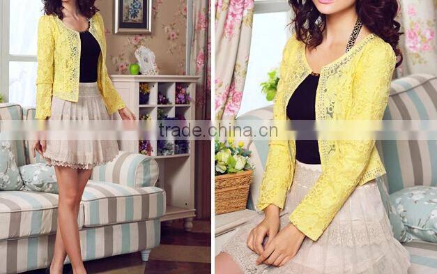 2015 ladies quality coat yellow sheer wholesale factory beaded coat