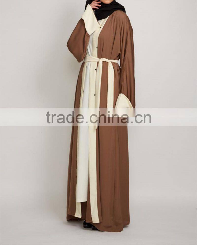 Asian clothing oem women latest burqa designs pictures Pop up buttons Caramel Open Jacket Abaya 2017