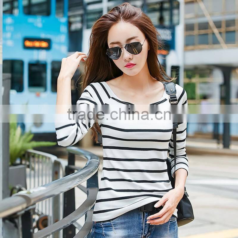 Europe style women striped t-shirt tops cotton inner long sleeve t shirt