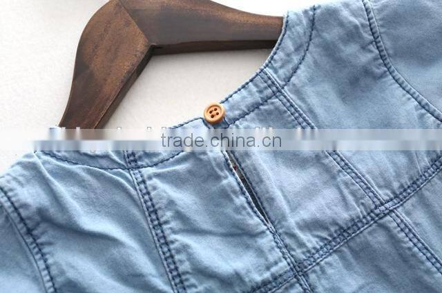 Girls Washed short Sleeve Casual Denim Jean Shirt Blouse with embroidery