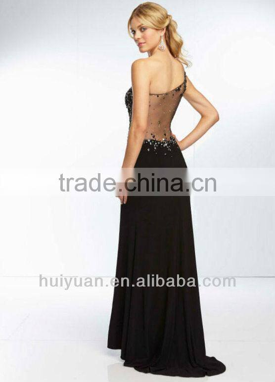 One-shoulder Beaded Shinning Front Split latest dress designs photos