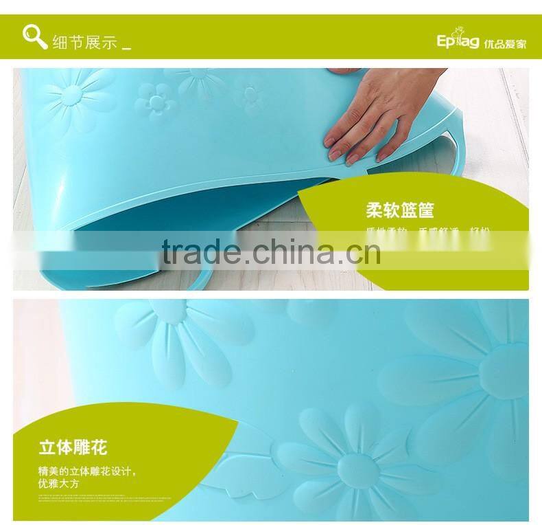 Large size Pink green Soft foldable plastic laundry basket with handle