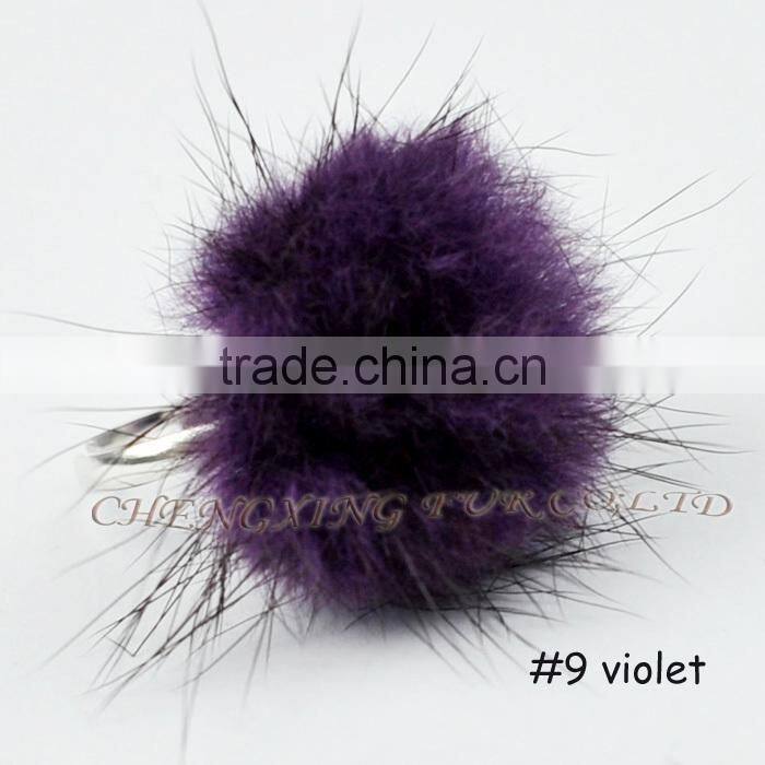 CX-A-27 Decoration Colourful Genuine Mink Fur Ball Finger Ring
